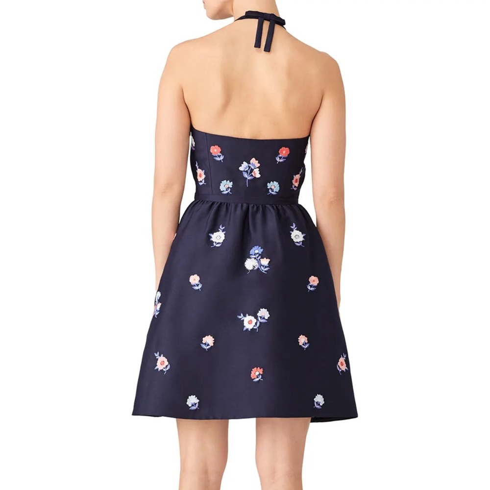 Kate Spade Rich Navy Shore Thing Pom Embroidered Dress Size 8 EUC Floral Flowers